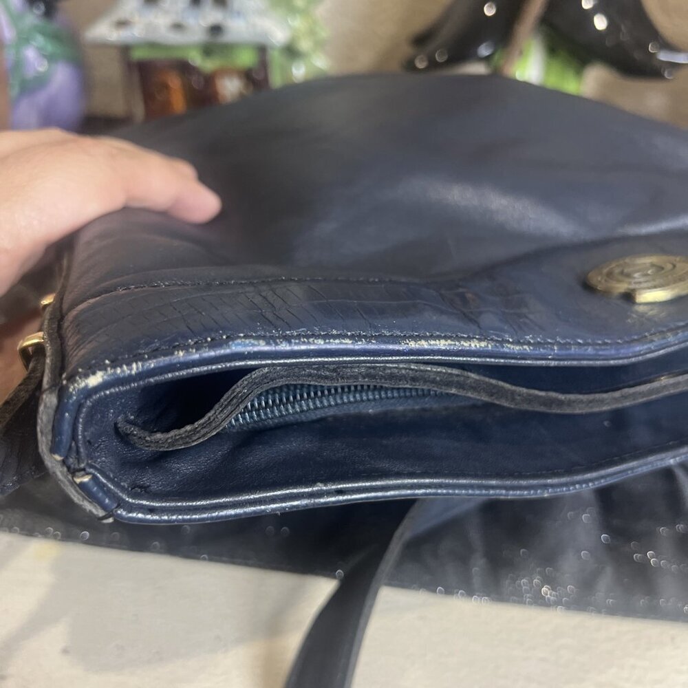 Vintage Etienne Aigner Navy Blue Leather Handbag Purse Adj Strap Medium - Picture 10 of 14